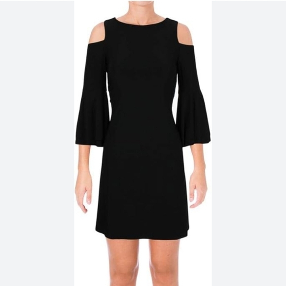 Lauren Ralph Lauren black jersey A line cold shoulder dress sz 8 - Picture 1 of 5